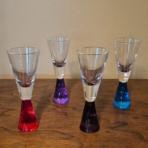 VINTAGE Multicolored Tapered Base Cordial Cocktail Shot Glasses, Set of 4